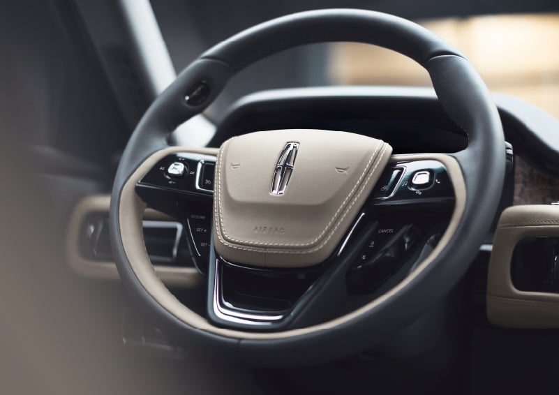 The intuitively placed controls of the steering wheel on a 2024 Lincoln Aviator® SUV | Beck Lincoln in Palatka FL